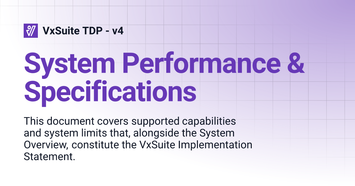 System Performance & Specifications | VxSuite TDP - v4